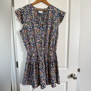 Mud Pie Animal Printed Tiered Babydoll Flounce Sleeveless Dress in Navy Multi